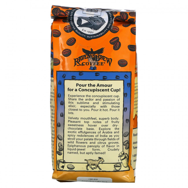 Raven's Brew Coffee, Three Peckered Billy Goat Coffee, органический, цельные зерна, темная обжарка, 340 г (12 унций)