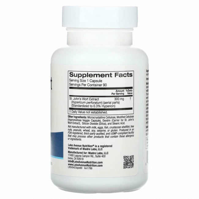 Lake Avenue Nutrition, экстракт зверобоя, 300 мг, 90 растительных капсул