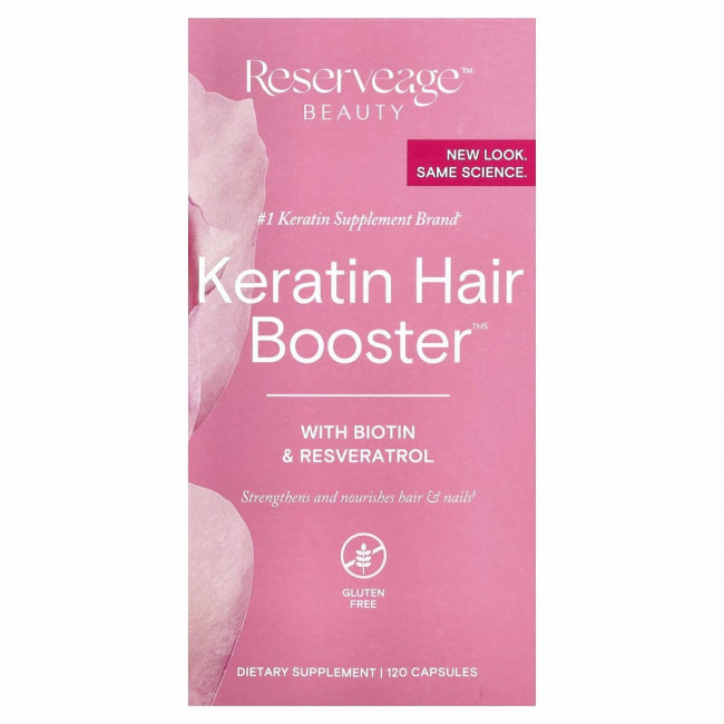 ReserveAge Nutrition, Keratin Hair Booster с биотином и ресвератролом, 120 капсул