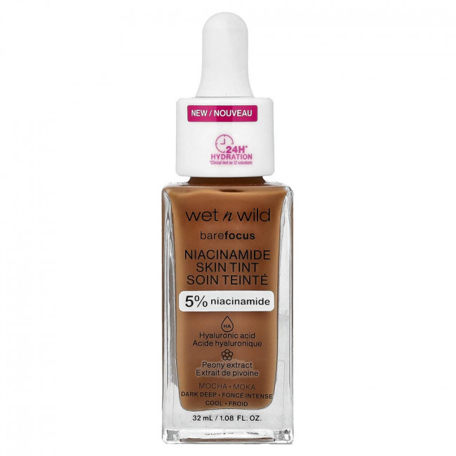 wet n wild, Barefocus, тональный крем с ниацинамидом, 1116328 Мокко, 32 мл (1,08 жидких унции)