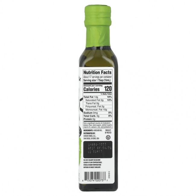 Chosen Foods, 100% чистое масло авокадо, 250 мл (8,4 жидк. унции) Chosen Foods, 100% чистое масло авокадо, 250 мл (8,4 жидк. унции)