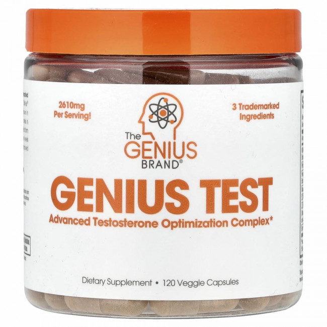 The Genius Brand, Genius Test, улучшенный комплекс для повышения уровня тестостерона, 120 растительных капсул