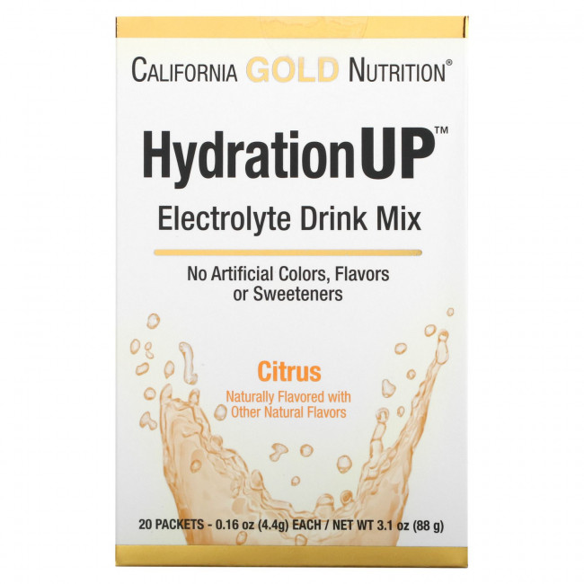 California Gold Nutrition, HydrationUP, смесь для приготовления электролитического напитка, цитрус, 20 пакетиков по 4,4 г (0,16 унции) California Gold Nutrition, HydrationUP, смесь для приготовления электролитического напитка, цитрус, 20 пакетиков по 4,4 г (0,16 унции)