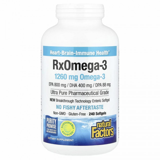 Natural Factors, Natural Factors, Rx Omega-3, рыбий жир, 400 мг ЭПК и 200 мг ДГК, 240 мягких таблеток Natural Factors, Natural Factors, Rx Omega-3, рыбий жир, 400 мг ЭПК и 200 мг ДГК, 240 мягких таблеток