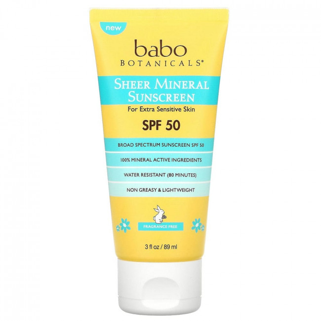 Babo Botanicals, Sheer Mineral Sunscreen SPF 50, Fragrance Free, 3 fl oz (89 ml)