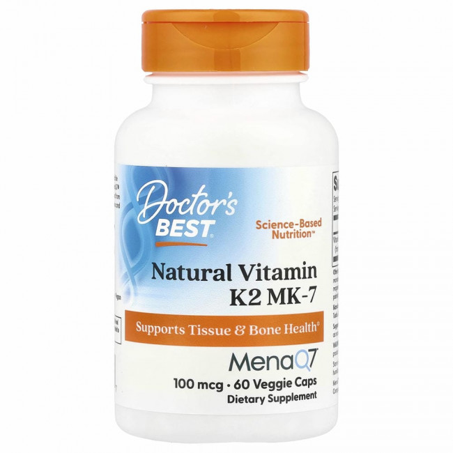 Doctor's Best, натуральный витамин K2 MK-7 с MenaQ7, 100 мкг, 60 вегетарианских капсул Doctor's Best, натуральный витамин K2 MK-7 с MenaQ7, 100 мкг, 60 вегетарианских капсул