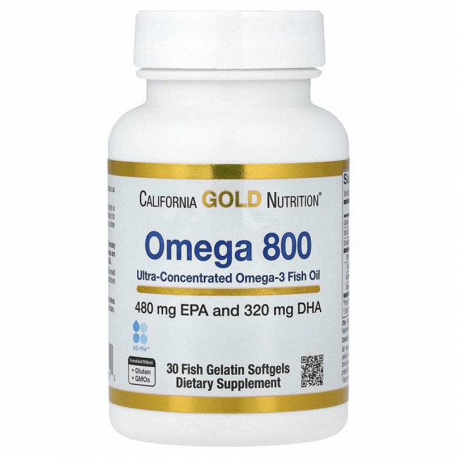 California Gold Nutrition, омега 800, рыбий жир фармацевтической степени чистоты, 80% ЭПК/ДГК, в форме триглицеридов, 1000 мг, 30 рыбно-желатиновых капсул California Gold Nutrition, омега 800, рыбий жир фармацевтической степени чистоты, 80% ЭПК/ДГК, в форме триглицеридов, 1000 мг, 30 рыбно-желатиновых капсул