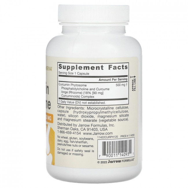 Jarrow Formulas, фитосомы куркумина, 500 мг, 120 вегетарианских капсул Jarrow Formulas, фитосомы куркумина, 500 мг, 120 вегетарианских капсул