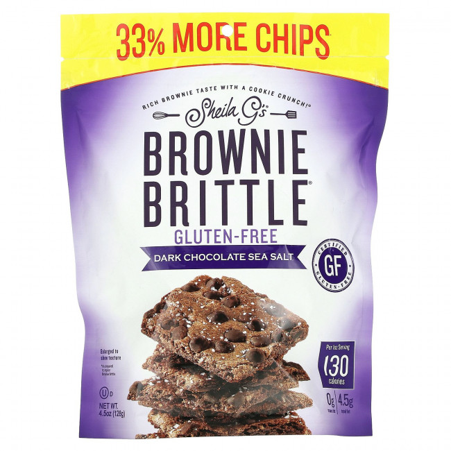 Sheila G's, Brownie Brittle, брауни без глютена, с темным шоколадом и морской солью, 128 г (4,5 унции)