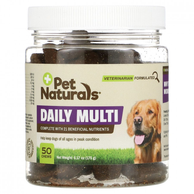 Pet Naturals of Vermont, Ежедневные мультивитамины, Для собак, 50 жевательных таблеток, 6,17 унц. (175 г) Pet Naturals of Vermont, Ежедневные мультивитамины, Для собак, 50 жевательных таблеток, 6,17 унц. (175 г)