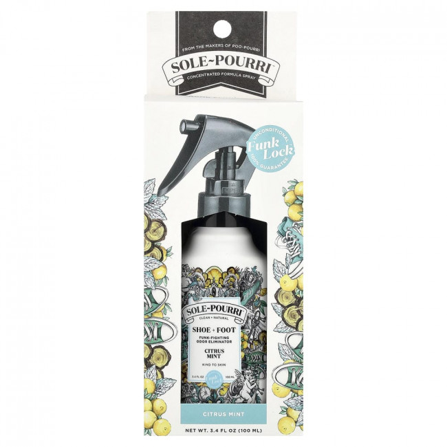 Poo-Pourri, Sole-Pourri™, средство для устранения неприятного запаха обуви и ног, цитрусовая мята, 100 мл (3,4 жидких унции)