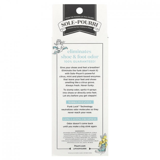 Poo-Pourri, Sole-Pourri™, средство для устранения неприятного запаха обуви и ног, цитрусовая мята, 100 мл (3,4 жидких унции)