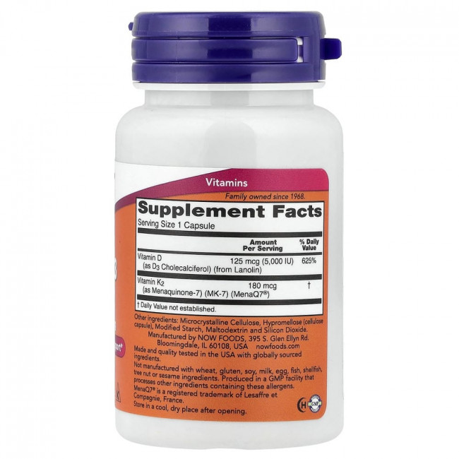 NOW Foods, Mega D3 & MK-7, 30 капсул