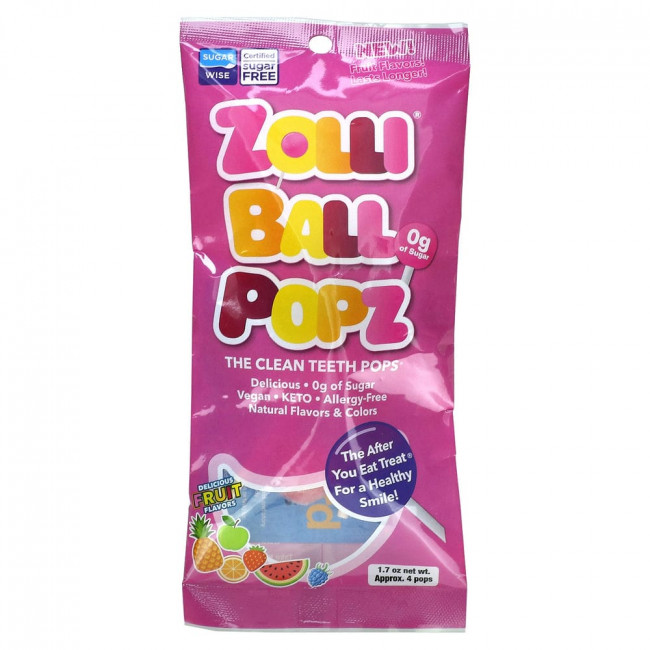 Zollipops, Zolli Ball Popz, The Clean Teeth Pops, вкусные фрукты, прибл. 4 леденца, 1,7 унции