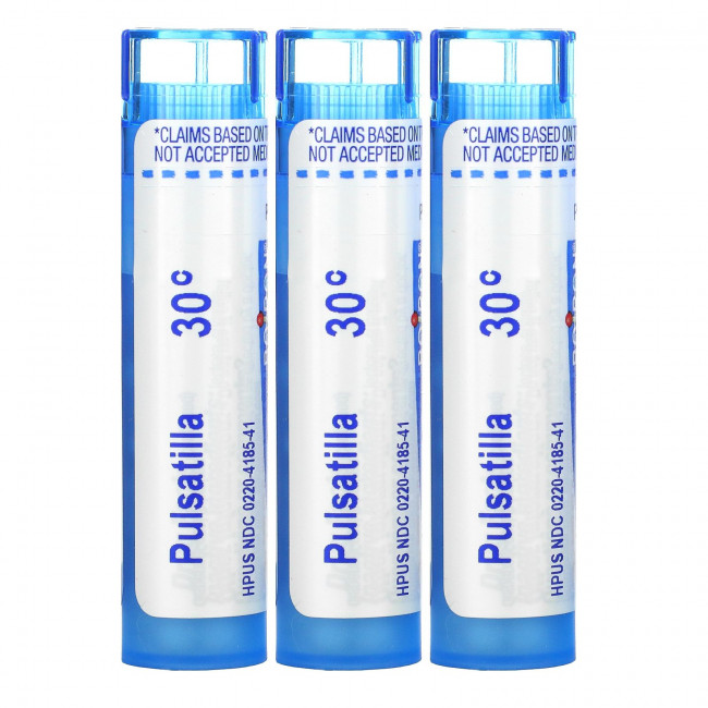 Boiron, Pulsatilla, от простуды и снятия слизи, гранулы Meltaway, 30C, 3 тюбика, 80 гранул в каждой