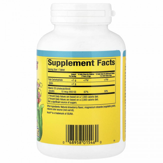 Natural Factors, Big Friends, жевательный витамин D3, ягодный вкус, 10 мкг, 250 жевательных таблеток