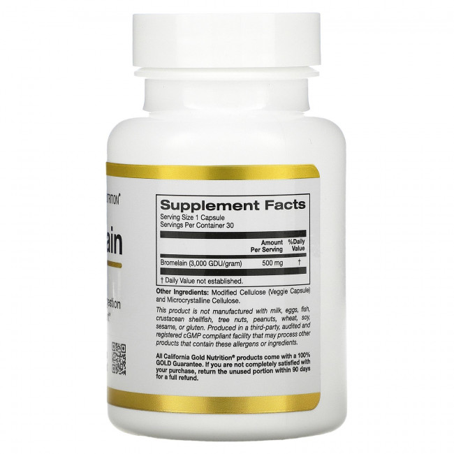 California Gold Nutrition, бромелаин, 500 мг, 30 растительных капсул California Gold Nutrition, бромелаин, 500 мг, 30 растительных капсул