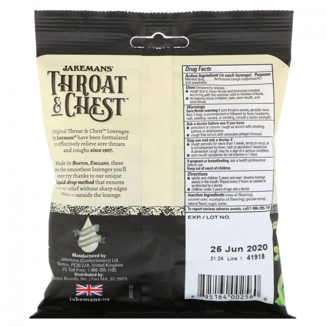 Jakemans, Throat & Chest, Anise Flavored, 30 таблеток для рассасывания Jakemans, Throat & Chest, Anise Flavored, 30 таблеток для рассасывания