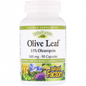 Natural Factors, Herbal Factors, листья оливкового дерева, 500 мг, 90 капсул