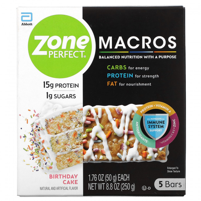 ZonePerfect, MACROS Bars, праздничный торт, 5 батончиков, 50 г (1,76 унции) ZonePerfect, MACROS Bars, праздничный торт, 5 батончиков, 50 г (1,76 унции)