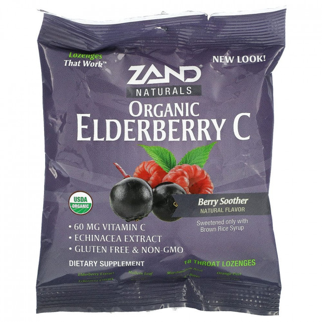 Zand, органическая бузина с витамином C, леденцы со вкусом ягод, 18 леденцов от боли в горле Zand, органическая бузина с витамином C, леденцы со вкусом ягод, 18 леденцов от боли в горле