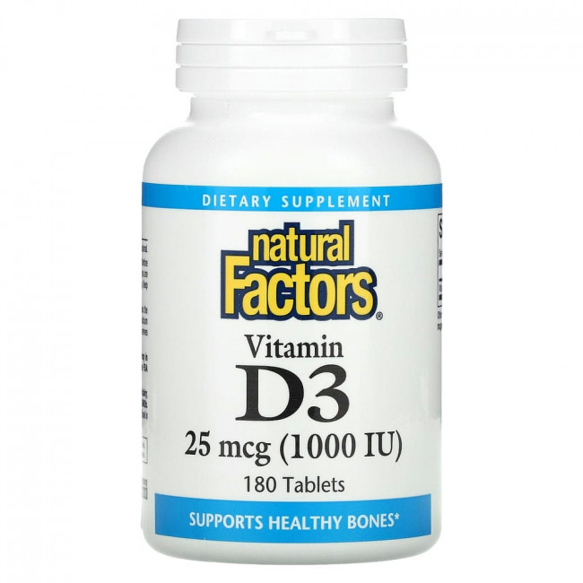 Natural Factors, Витамин D3, 1000 МЕ, 180 таблеток Natural Factors, Витамин D3, 1000 МЕ, 180 таблеток
