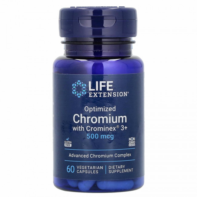Life Extension, оптимизированный хром с Crominex 3+, 500 мкг, 60 вегетарианских капсул Life Extension, оптимизированный хром с Crominex 3+, 500 мкг, 60 вегетарианских капсул