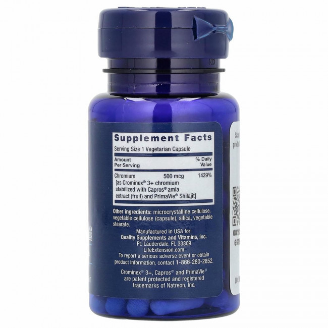 Life Extension, оптимизированный хром с Crominex 3+, 500 мкг, 60 вегетарианских капсул Life Extension, оптимизированный хром с Crominex 3+, 500 мкг, 60 вегетарианских капсул