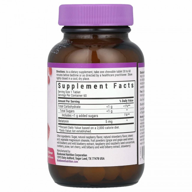 Bluebonnet Nutrition, Earth Sweet Chewables, мелатонин, малина, 5 мг, 60 жевательных таблеток Bluebonnet Nutrition, Earth Sweet Chewables, мелатонин, малина, 5 мг, 60 жевательных таблеток