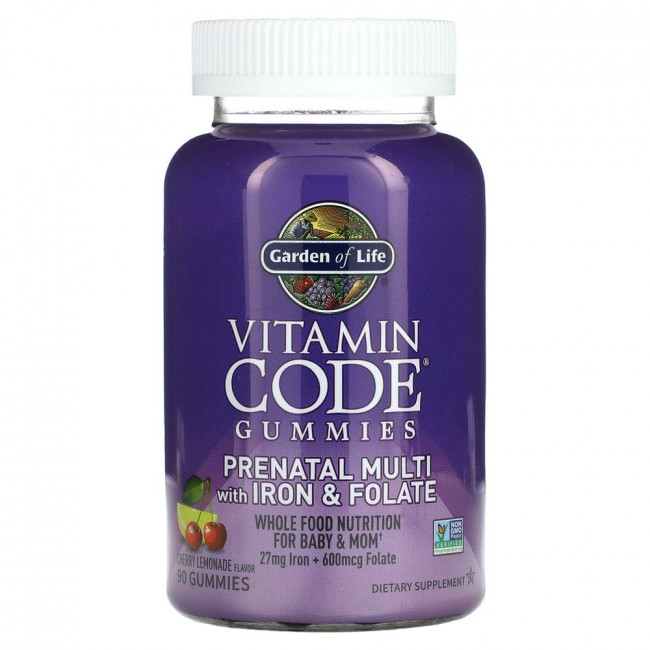 Garden of Life, Vitamin Code, жевательные таблетки для беременных, мультивитамины с железом и фолатом, вишневый лимонад, 90 жевательных таблеток