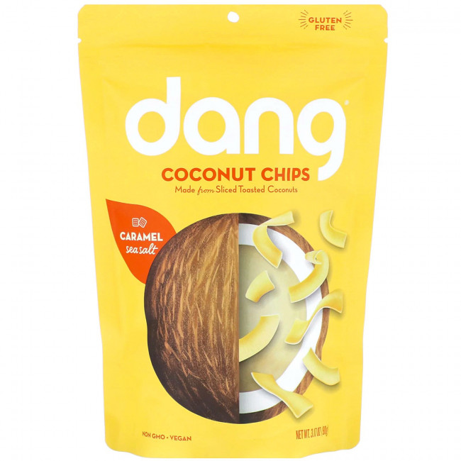 Dang, Кокосовые чипсы, карамель и морская соль, 3.17 унц. (90 г) Dang, Кокосовые чипсы, карамель и морская соль, 3.17 унц. (90 г)
