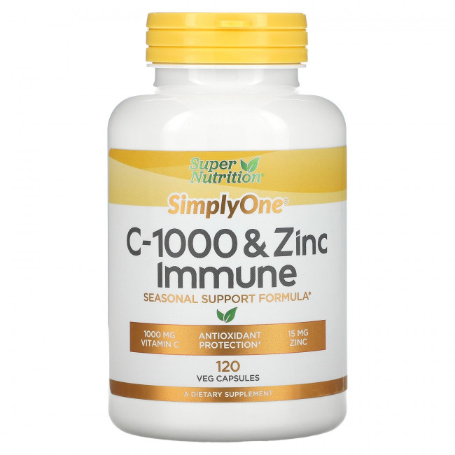 Super Nutrition, SimplyOne, C-1000 и цинк для иммунитета, 120 вегетарианских капсул
