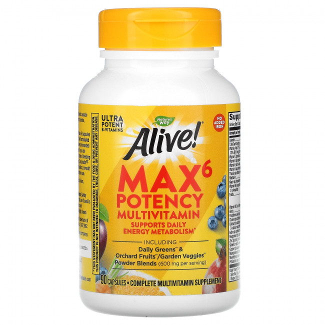 Nature's Way, Alive! Max6 Potency, мультивитамины повышенной эффективности, без добавления железа, 90 капсул Nature's Way, Alive! Max6 Potency, мультивитамины повышенной эффективности, без добавления железа, 90 капсул