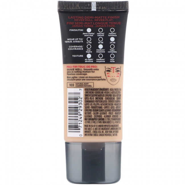 L'Oreal, Тональная основа Infallible Pro-Matte, оттенок Natural Buff 103, 30 мл