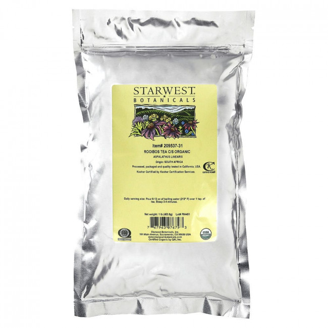 Starwest Botanicals, органический чай ройбуш C/S, 453,6 г (1 фунт) Starwest Botanicals, органический чай ройбуш C/S, 453,6 г (1 фунт)