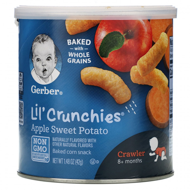 Gerber, Lil 'Crunchies, палочки для малышей от 8 месяцев, яблоко и батат, 42 г (1,48 унции) Gerber, Lil 'Crunchies, палочки для малышей от 8 месяцев, яблоко и батат, 42 г (1,48 унции)
