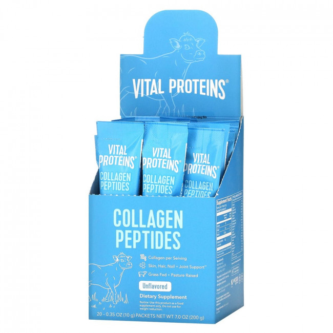 Vital Proteins, пептиды коллагена, без вкуса, 20 пакетиков, весом 10 г (0,35 унции) каждый Vital Proteins, пептиды коллагена, без вкуса, 20 пакетиков, весом 10 г (0,35 унции) каждый