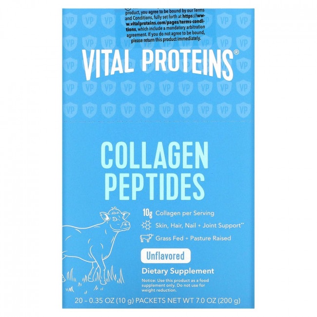 Vital Proteins, пептиды коллагена, без вкуса, 20 пакетиков, весом 10 г (0,35 унции) каждый Vital Proteins, пептиды коллагена, без вкуса, 20 пакетиков, весом 10 г (0,35 унции) каждый