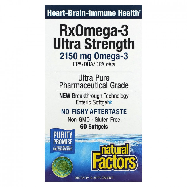 Natural Factors, Рыбий жир с максимальной силой действия RxOmega-3 для приема один раз в день, 900 мг, 60 капсул Enteripure Natural Factors, Рыбий жир с максимальной силой действия RxOmega-3 для приема один раз в день, 900 мг, 60 капсул Enteripure