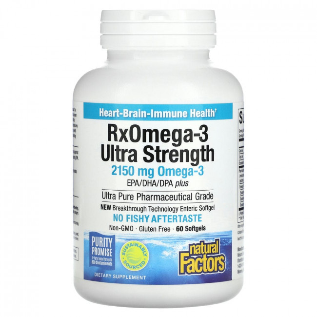 Natural Factors, Рыбий жир с максимальной силой действия RxOmega-3 для приема один раз в день, 900 мг, 60 капсул Enteripure Natural Factors, Рыбий жир с максимальной силой действия RxOmega-3 для приема один раз в день, 900 мг, 60 капсул Enteripure