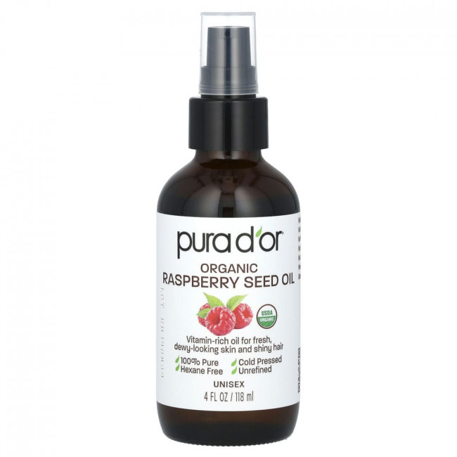 Pura D'or, Organic Raspberry Seed Oil, 4 fl oz (118 ml)