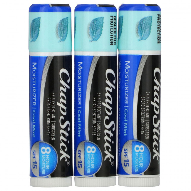 Chapstick, Защитное средство для губ 2-в-1, SPF 15, холодная мята, 3 палочки, 4 г (0,15 унции)