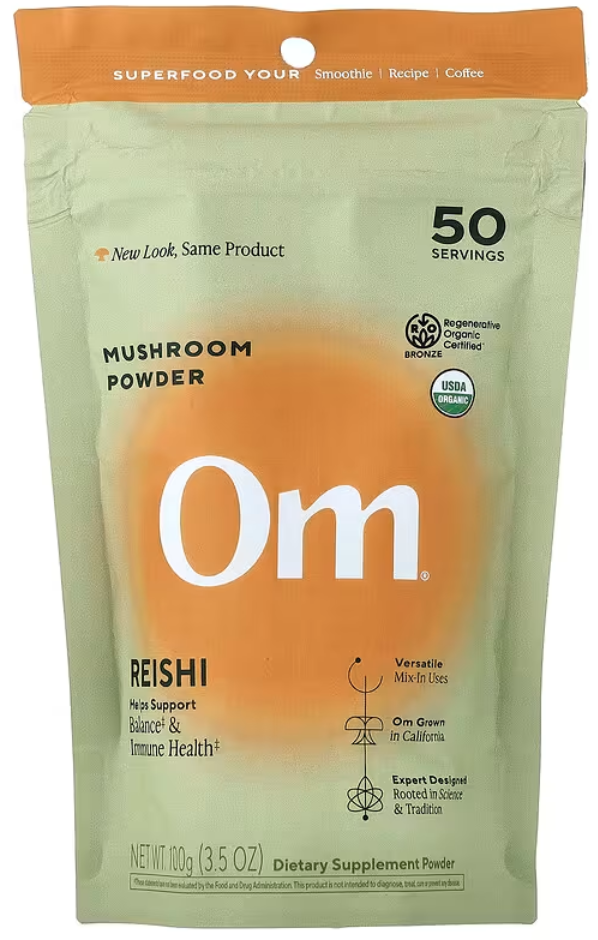 Om Mushrooms, Рейши, Сертифицированный 100% органический грибной порошок, 3,5 унции (100 г)