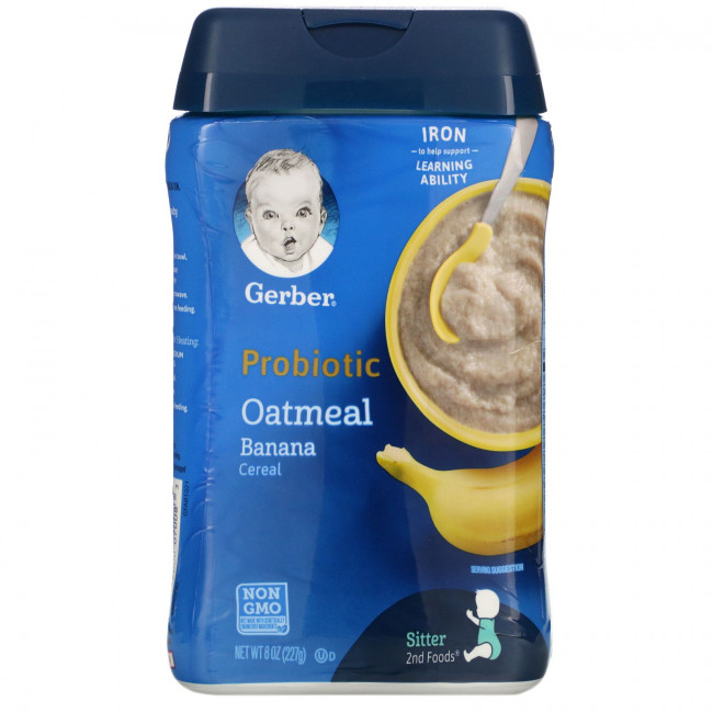 Gerber, Пробиотические овсяные хлопья, банан, 227 г (8 унций) Gerber, Пробиотические овсяные хлопья, банан, 227 г (8 унций)