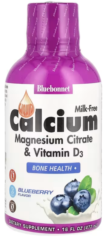 Bluebonnet Nutrition, Цитрат кальция и магния, с витамином D3, в жидкой форме, вкус натуральной черники, 472 мл (16 жидких унций)