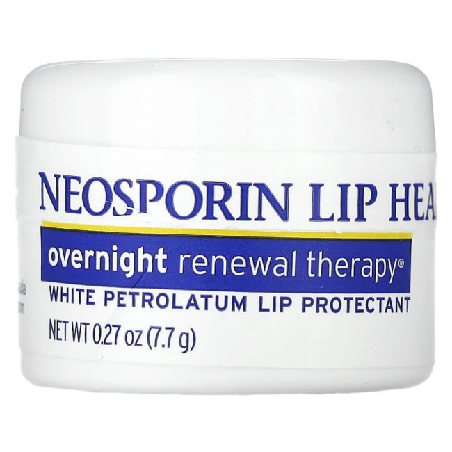 Neosporin, Обновляющая ночная терапия, бальзам для губ из белого вазелина, 0,27 унции (7,7 г) Neosporin, Обновляющая ночная терапия, бальзам для губ из белого вазелина, 0,27 унции (7,7 г)