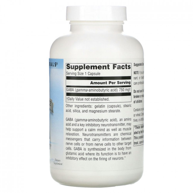 Source Naturals, ГАМК, успокаивающее средство, 750 мг, 180 капсул Source Naturals, ГАМК, успокаивающее средство, 750 мг, 180 капсул