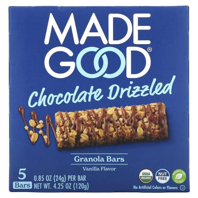 MadeGood, Батончики мюсли, с шоколадом, ваниль, 5 батончиков, 24 г (0,85 унции) MadeGood, Батончики мюсли, с шоколадом, ваниль, 5 батончиков, 24 г (0,85 унции)