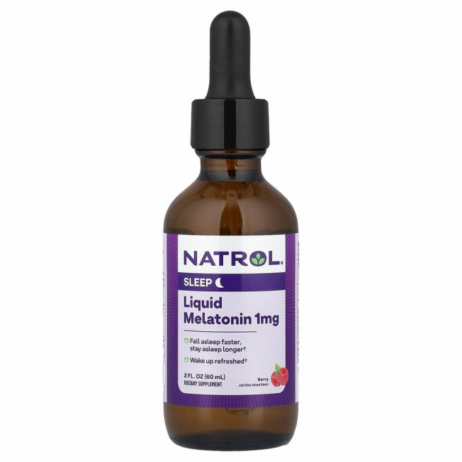 Natrol, Жидкий мелатонин, сон, натуральный ягодный вкус, 1 мг, 60 мл (2 жидк. унции)