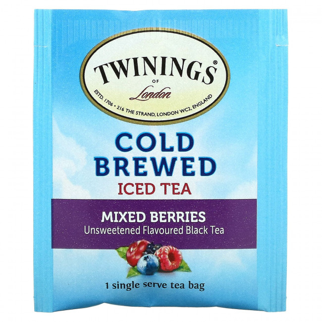 Twinings, холодный чай со льдом, несладкий черный чай, со вкусом ягод, 20 чайных пакетиков на одну порцию, 40 г (1,41 унции) Twinings, холодный чай со льдом, несладкий черный чай, со вкусом ягод, 20 чайных пакетиков на одну порцию, 40 г (1,41 унции)